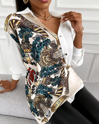 Chemise à boutons et manches lanterne à imprimé foulard