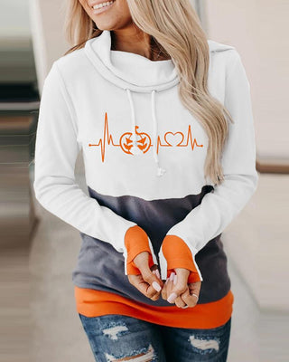 Haut à capuche à manches longues et imprimé citrouille d'Halloween