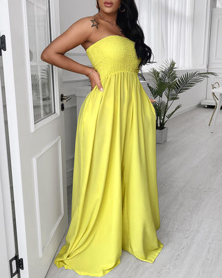 Combinaison bandeau à jambe large avec poches et fronces