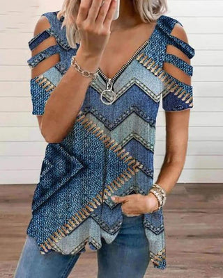 T-shirt à manches découpées et zippé color block