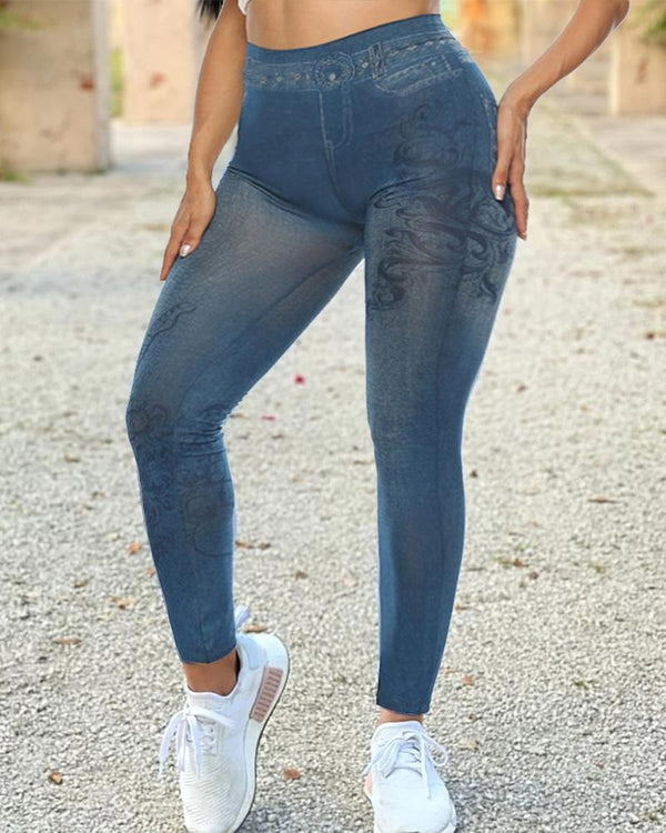 Pantalon en jean skinny à imprimé épissé de couleur unie
