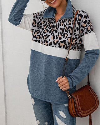 Sweat-shirt décontracté à motif zippé léopard