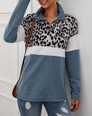 Sweat-shirt décontracté à motif zippé léopard