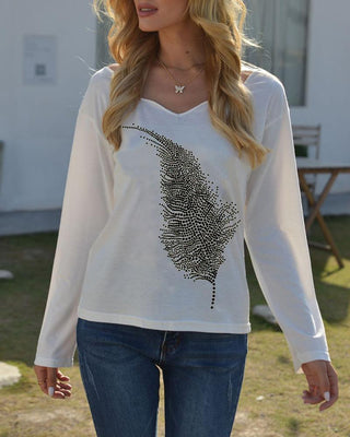 Haut à manches longues à motif de feuilles cloutées