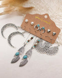 Ensemble de 6 paires de boucles d'oreilles vintage lune et plumes et perles