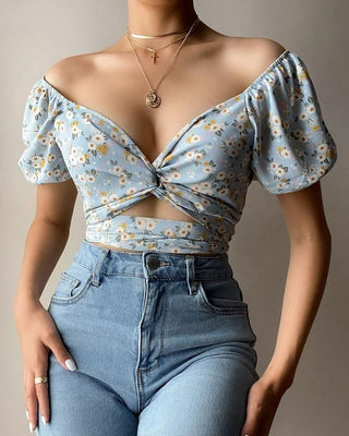 Haut torsadé à découpes et imprimé floral Ditsy