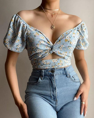 Haut torsadé à découpes et imprimé floral Ditsy