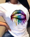 T-shirts à manches courtes à imprimé lèvres color block