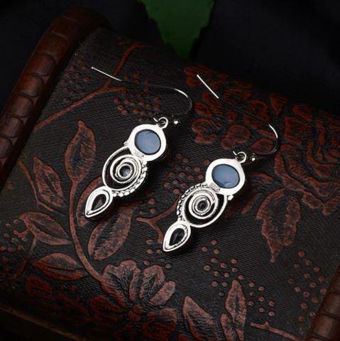 Boucles d'Oreilles Pierre de Lune Bleu Océan
