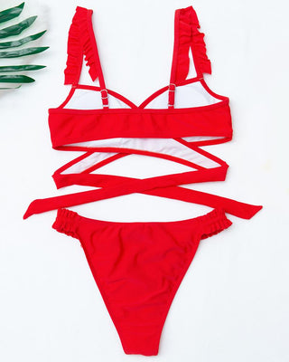 Ensembles de bikini court sans manches à ourlet volanté à découpes croisées