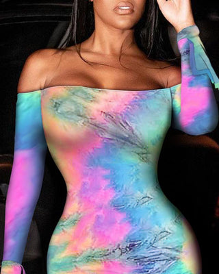 Robe moulante imprimée en dégradé de couleurs