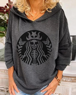 Haut à capuche décontracté à imprimé crâne d'Halloween