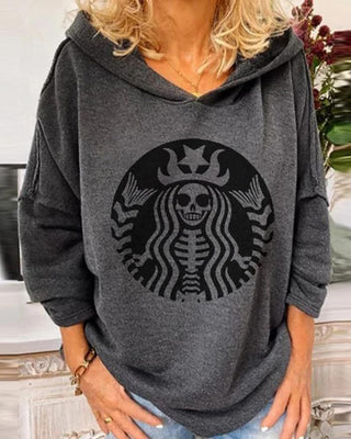 Haut à capuche décontracté à imprimé crâne d'Halloween