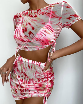 Ensemble de bikini à cordon de serrage 4PCS Tie Dye