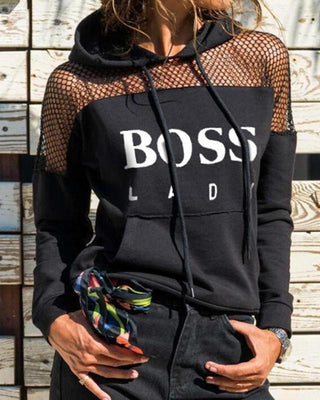 Blouse à capuche à manches longues et imprimé lettre en résille