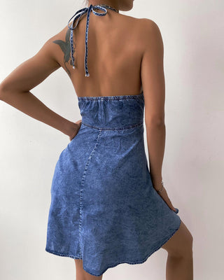 Robe dos nu en denim tie dye uni