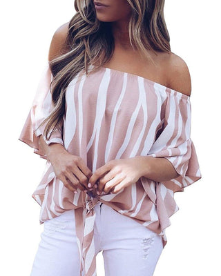 Top rayé à volants et épaules dénudées