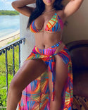 Soutien-gorge à bretelles imprimé à motifs multicolores avec serviette de plage et ensembles de bikini culotte