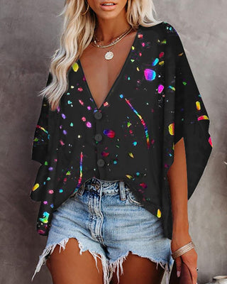 Haut à manches chauve-souris et boutons color-block sur le devant