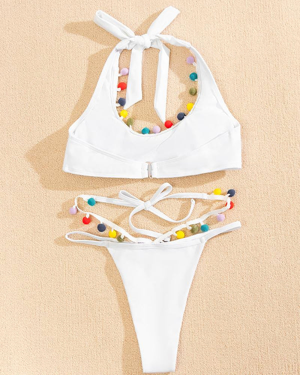 Ensemble de bikini licou décor à pompons