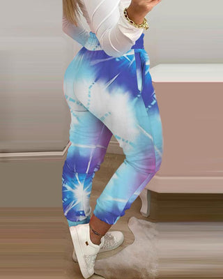 Pantalon décontracté à motif tie-dye et taille froncée à la taille