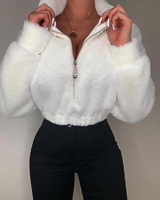 Haut teddy zippé à manches longues
