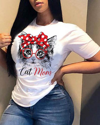 T-shirt col rond imprimé lettre animal