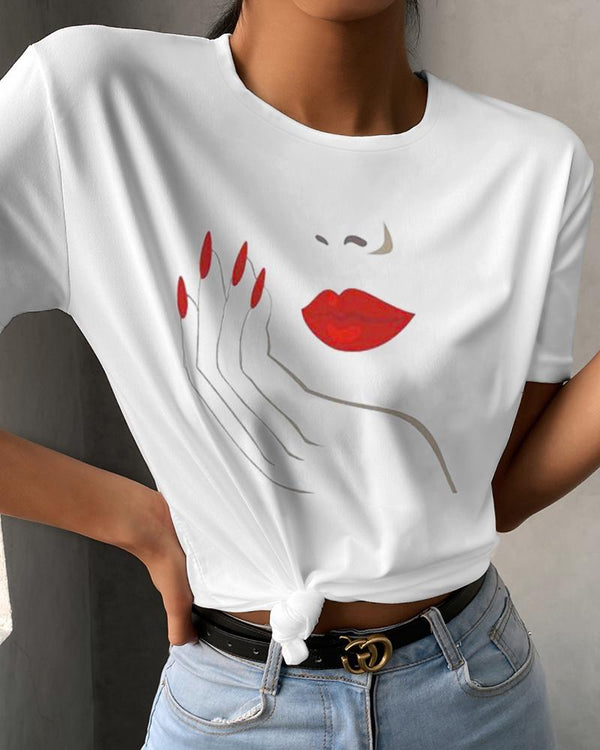 T-shirt décontracté à manches courtes et imprimé graphique Lip