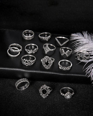 Ensemble de 15 anneaux à motif floral et strass