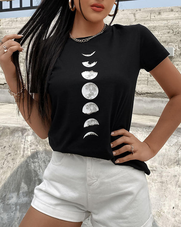 T-shirt décontracté à imprimé lune