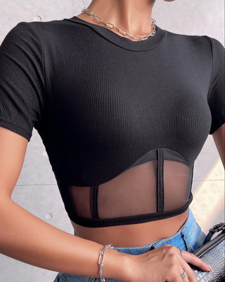 Haut côtelé côtelé à manches courtes en maille