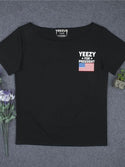T-shirt sexy à encolure dégagée à volants Top décontracté à manches courtes drapeau américain Crop tops