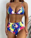 Ensemble de bikini à bretelles spaghetti à col en V et imprimé abstrait