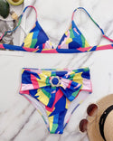 Ensemble de bikini à bretelles spaghetti à col en V et imprimé abstrait