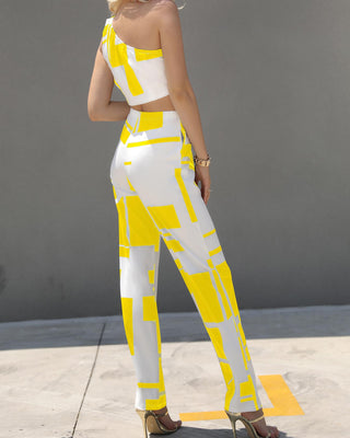 Ensemble de pantalons larges à une épaule colorblock