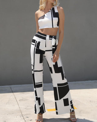 Ensemble de pantalons larges à une épaule colorblock