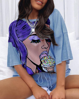 Ensemble haut à manches longues et short à cordon coulissant