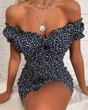 Robe à volants et épaules dénudées à imprimé floral