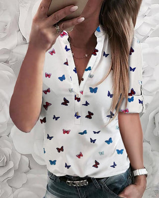 Chemise décontractée à boutons et imprimé papillon