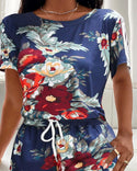 T-shirts lâches à manches courtes à imprimé floral avec ensembles de shorts