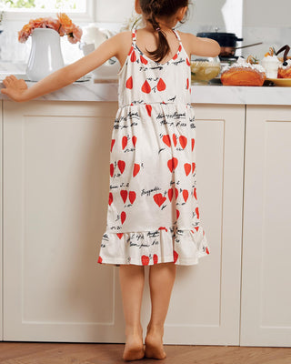 Maman et moi - Robe à bretelles spaghetti à imprimé lettre cœur pour enfants