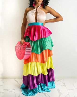 Robe licou à découpes et dégradés de couleurs sur le devant