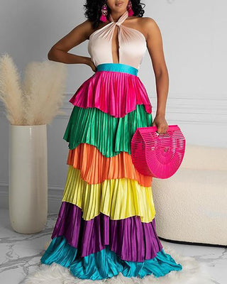 Robe licou à découpes et dégradés de couleurs sur le devant