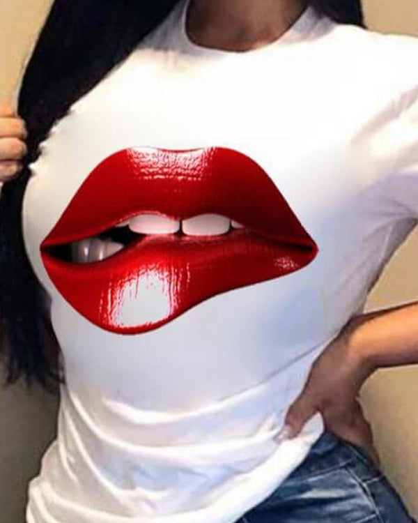 T-shirts ample à manches courtes Rouge Lips