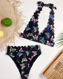 Ensemble de bikini à imprimé papillon et licou