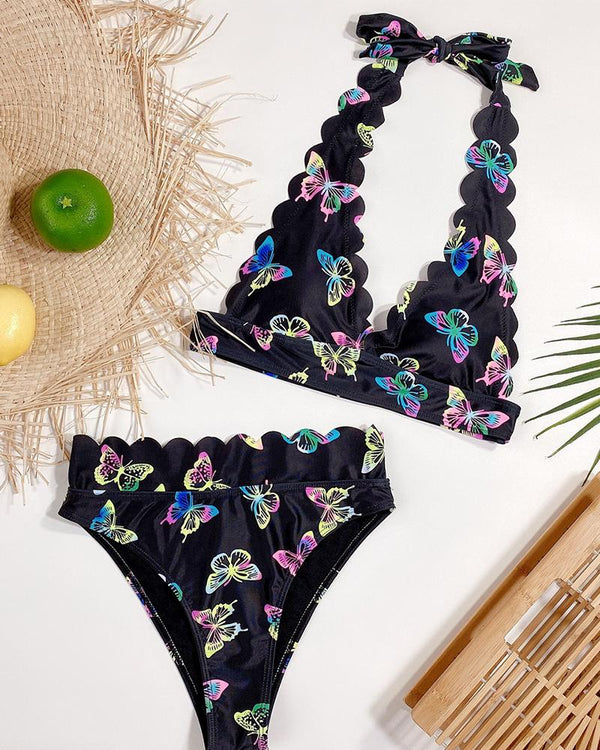 Ensemble de bikini à imprimé papillon et licou