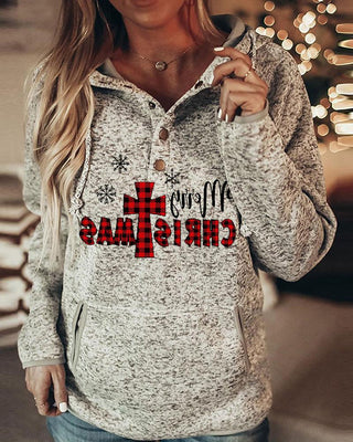 Haut à capuche décontracté imprimé lettre / arbre / papillon de Noël