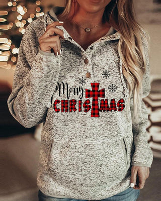 Haut à capuche décontracté imprimé lettre / arbre / papillon de Noël