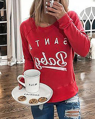 Haut décontracté à manches longues et lettres de Noël