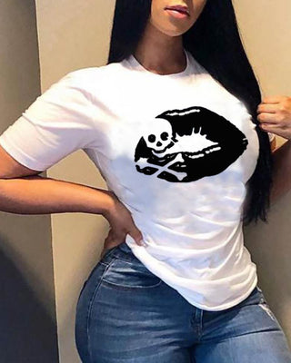 T-shirt décontracté à manches courtes et imprimé crâne de lèvres